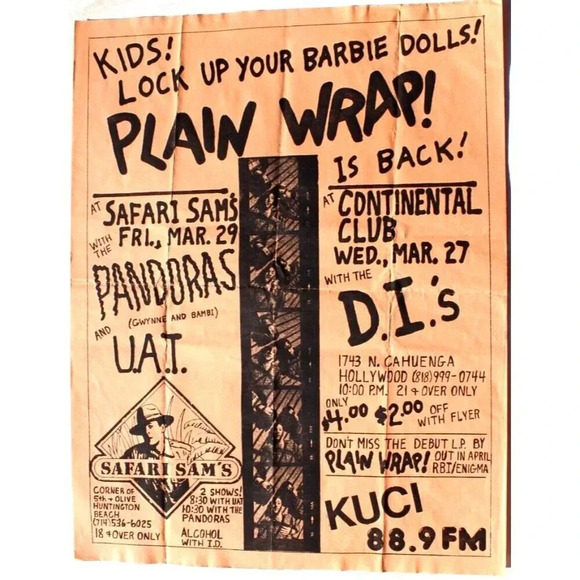 Vtg Rock Thrash Heavy Metal Band Concert Flyer - Plain Wrap Safari SAms U.A.T - Picture 1 of 1